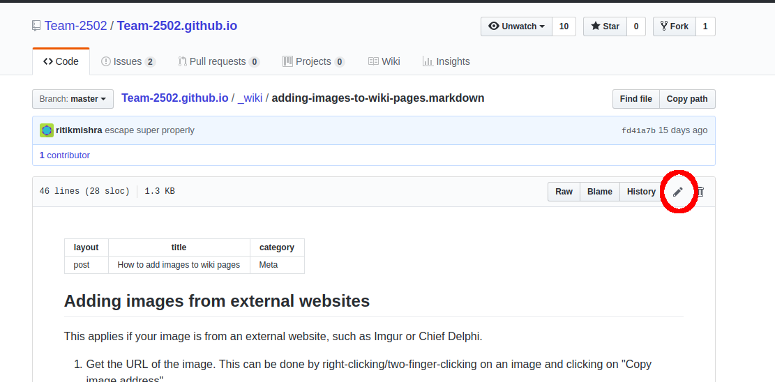 An image of the edit button on GitHub